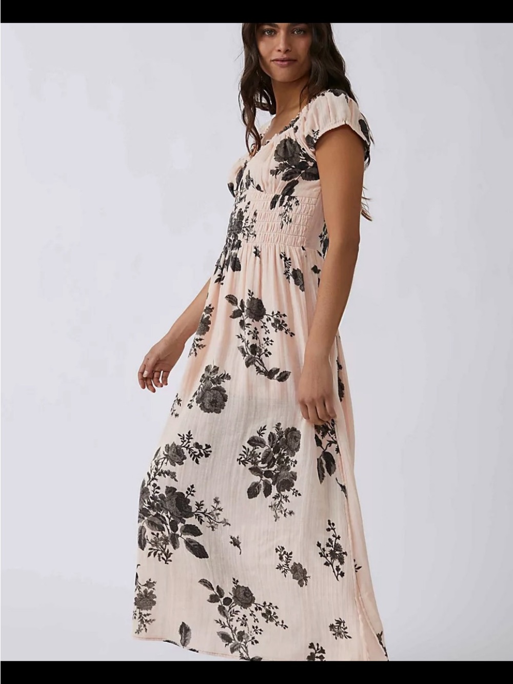 Free People Pink Floral Maxi Dress with Smocked Bodice - Picture 4 of 5